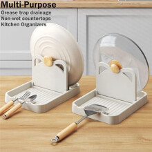 Spoon Rest with Lid Holder, Foldable Spoon Holder for Kitchen Counter, Cat Pot Lid Holder for Spoons Black