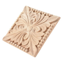 Natural Wood Appliques Square Flower Carving Decals Decorative Wooden Mouldings for Cabinet Door Furniture Decor 10x10cm