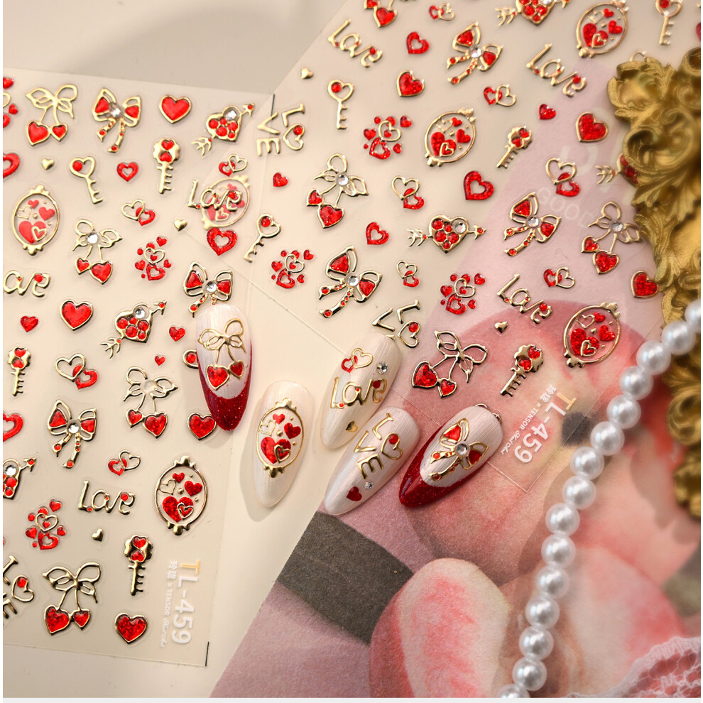 Zhouq-Outdoors Romantic French Nail Stickers - Hollow Heart Design