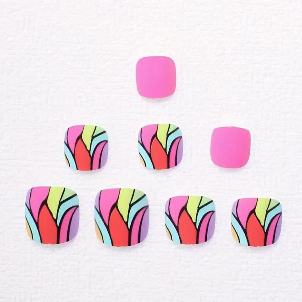 Zhouq-Outdoors 24Pcs Colorful Stripes Press-On Toenails For Women