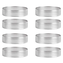 8Pcs Stainless Steel Tart Ring, Heat-Resistant Perforated Cake Mousse Ring Round Double Rolled Tart Ring Metal Mold 8cm