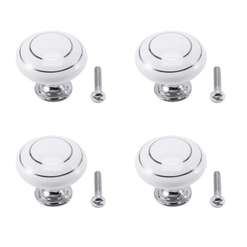 4 x Ceramic Door/Wardrobe/Cabinet/Cupboard Knob Handle Drawer White