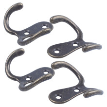 4 x Screw Hook Retro Metal Double Hook Metal Wall Mount Hanger Coat Antique Bronze for Hats