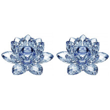 2X Blauwe Kristallen Bloem Ornamenten Kristal Lotus Interieur Decoratie Kristalglas Lotus Ornamenten Creatief (Klein)