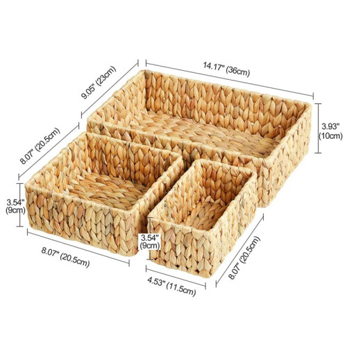 6X Wicker Baskets for Organizing 3Pack, Large and Small Wicker Storage Baskets Set, Hand Woven Baskets for Storage