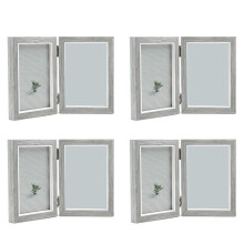 4X Double Picture Frame 4X6in Rustic Grey Photo Frames Wooden Hinged Folding,Wedding Gifts,'S Father'S Day Present