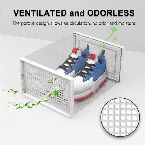4X Shoe Storage Box, Clear Transparent Shoe Storage Boxes Hard Plastic Stackable Organiser Containers Bins White