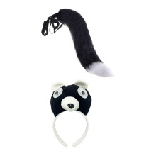 2 STUKS Pluche Dierenoren Hoofddeksel En Staart Outfit-Zwart