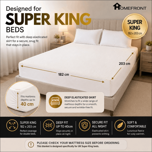 (Fleece, Super King) Homefront Heated Electric Blanket Machine Washable 1