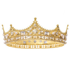 Tiara de Baile de Baile de Baile Tiara Barroca de Cristal Vintage PéRola de Cristal para Nupcial Tiaras (Ouro)
