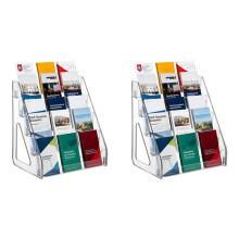 2X 5-Tier Table Brochure Stand, Leaflet & Brochure Holder Clear Acrylic Flyer Stand for 1/3 A4 Size Literature Holder