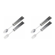 2X Löffel- und Gabel-Set, Zusammenklappbares Edelstahlbesteck für Den Küchengrill