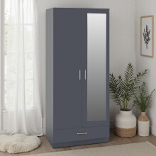 Dakota 2 Door 1 Drawer Mirrored Wardrobe Dark Grey
