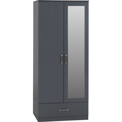 Seconique Dakota 2 Door 1 Drawer Mirrored Wardrobe Dark Grey 2