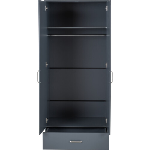 Seconique Dakota 2 Door 1 Drawer Mirrored Wardrobe Dark Grey 1