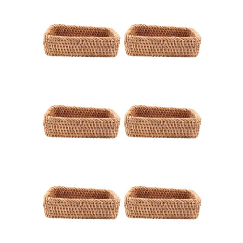 6X Hand-Woven Rectangular Rattan Wicker Basket Fruit Tea Snack Bread Picnic Cosmetic Storage Box S