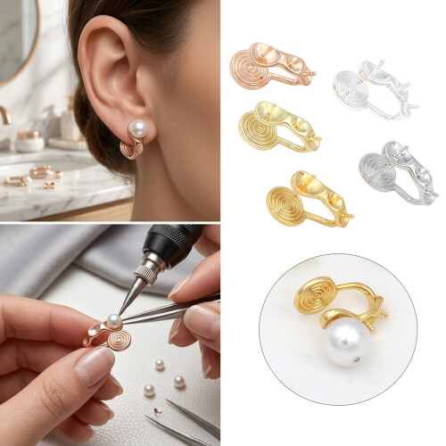 Elegante U-Clip-Ohrringe mit Perlen,-18 Karat echtes Gold 2