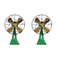 2X Retro Nostalgischen Fan Hause Vintage Fan Miniatur Europa Stil Figuren Haus Dekor Gruen