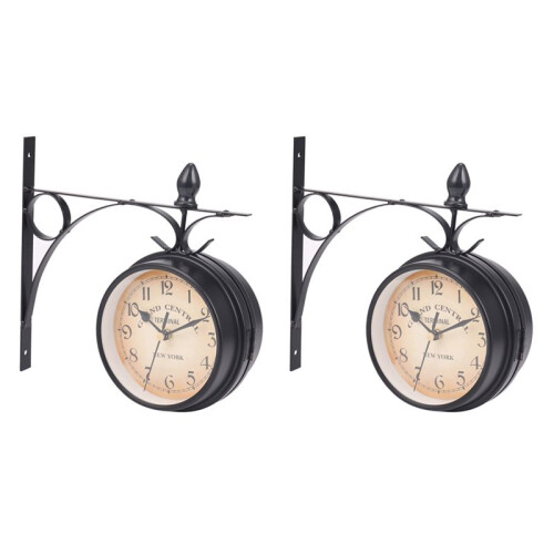 2X European-Style Double-Sided Wall Clock  Classic Clocks Monochrome