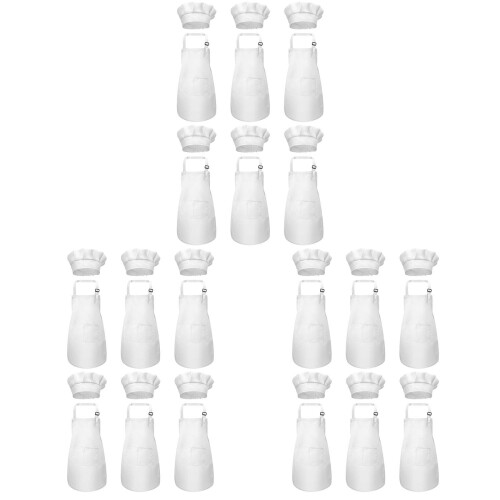 Set Grembiule E Cappello da Cuoco 36 Pezzi, Grembiule Regolabile per Bambini con Tasche (Bianco, Adatto per 2-6 Anni S) 1