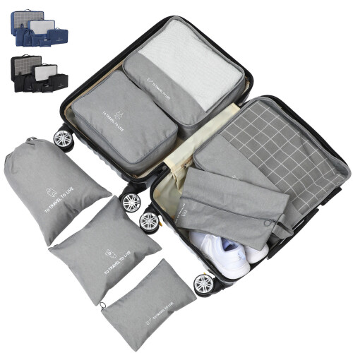 7St Reisorganizer Packing Cubes Set Zwart Multifunctionele Opbergtas