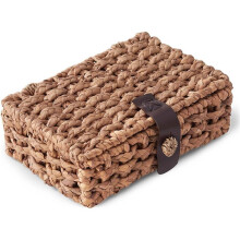 Caja Decorativa con Tapa, Cesta de Mimbre, Caja Decorativa Tejida de Jacinto de Agua para Estante, Mesa de Centro Pequeña