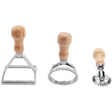 Ravioli Stamp Maker Cutter with Roller Wheel Set, Mold with Wooden Handle for Fluted , Pasta Press Kitchen Attachment