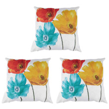 3X Flachs Quadrat Dekorative Dekokissen HüLe Kissenbezug Bezaubernde Schöne Tricolor Rot Gelb Blau Mohn Blumen Geschenk Jahrestag Tagesgeschenk 45 x
