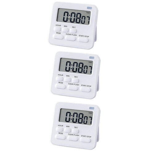 3X Kitchen Timer,Egg Timer with Clock,Digital Timer Stopwatch with LCD Loud Alarm for Cooking,Baking, Sports,Learning