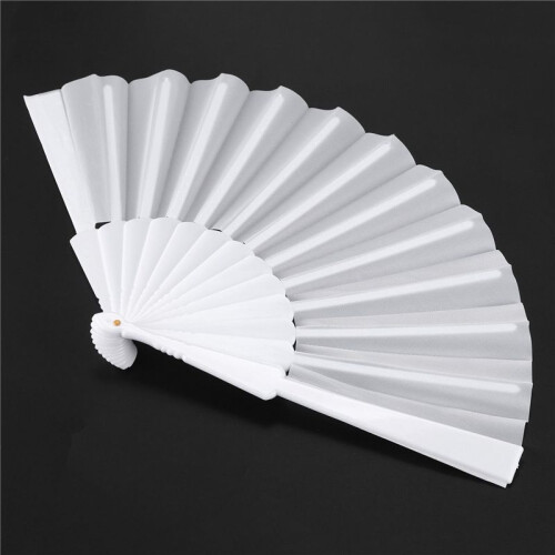 4X Plastic Fabric Hand Foldable Fan for Ladies Men White 2