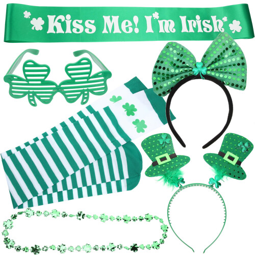 1 Set St Patricks Day Ketting Bril Hoofdband Feestaccessoire