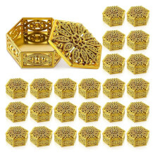 24 Pcs Indian Return Gifts for Pooja Bulk Hollow Out Hexagon Candy Boxes Decorative Candy Containers Golden Hexagon Box