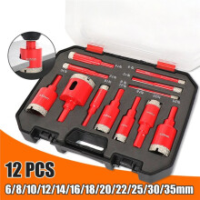 12-Teiliges Bohrer Set 6-35mm Lochsäge Kit für Glas, Keramikfliesen und Marmor (Trockenbohren)