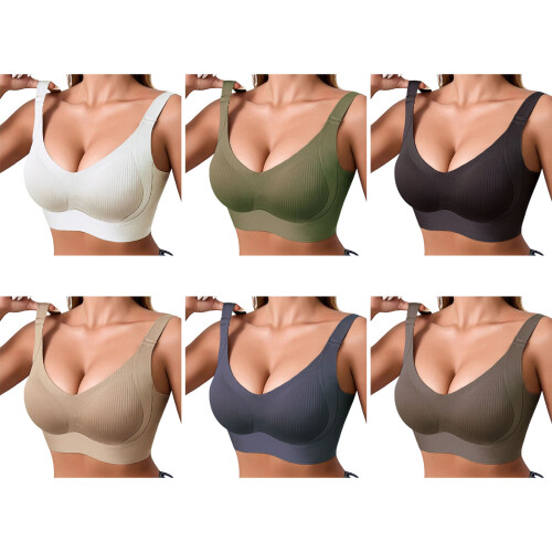 Push Up Wirefree Bra Thick Bottom Thin Top Design-Khaki XXL 2