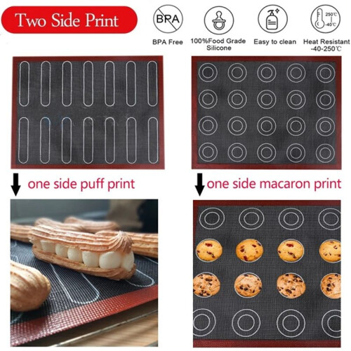 Silicon 30x40 cm Vändbar Tryckt Macaron Puff Bakmatta Non-Stick Bakverk Ugnstårta Perforerad Arkfoder 2