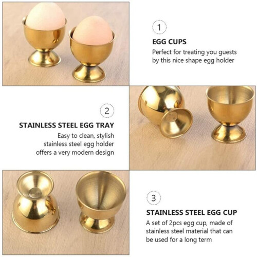 8X Egg Cups Set Stainless Steel Eggs Hard Boiled Eggs and Soft Tray Tool Holders Kitchen, Gold 2