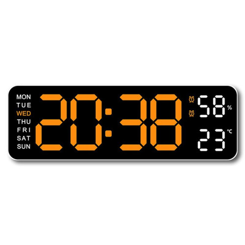 2X Large Digital Wall Clock Temperature and Humidity Week Display Electronic LED Table Alarm Clock 12/24H Orange 1