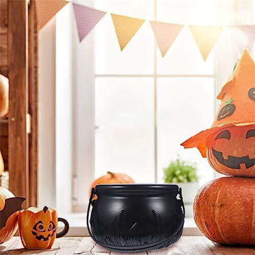Black Cauldron Kettle Plastic Witch Kettle St Patricks Cauldron Wizard Witch Cauldron Decoration Candy Kettle Bucket 2