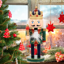 1Wooden Kerstnotenkraker Soldaat Decor Olijfgroen Feestelijk Ornament