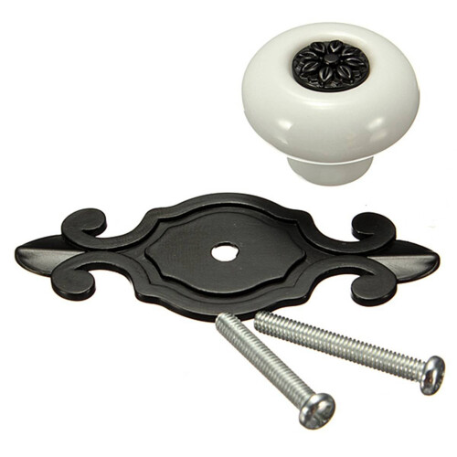 3X Vintage Ceramic Door Knobs Drawer Cabinet Cupboard Wardrobe Pull Handle White+Black 1
