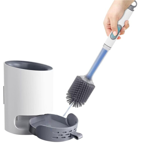 2X Detergent Refillable Toilet Brush Wall-Mounted Long Handle Silicone Brush for Corner Cleaning Tools 2