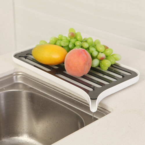 Plastic Dish Drainer Dryer Tray Large Sink Drying Rack Worktop Drain Rack Kitchen Water Filter Tray-White 2