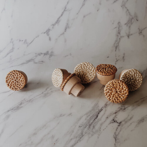 Boho Rattan Dresser Knobs Round Wooden Drawer Knobs Handmade Wicker Woven and Screws for Boho Furniture Knobs 36Pcs 1