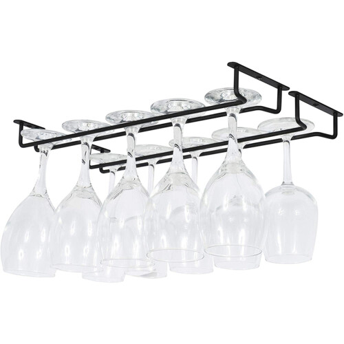 Rack de Cabide para Copo de Vinho  Sob O Armário de Cozinha Bar Armazenamento Ferro Preto 17 Polegadas Conjunto de 6 2