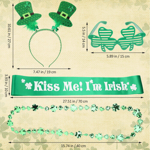 1 Set St Patricks Day Ketting Bril Hoofdband Feestaccessoire 1