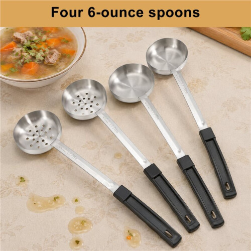 4 Pcs Portion Control Serving Spoons Portion Control Spoons Ladle Spoon, Slotted and Unslotted Portion Scoops 6oz 2
