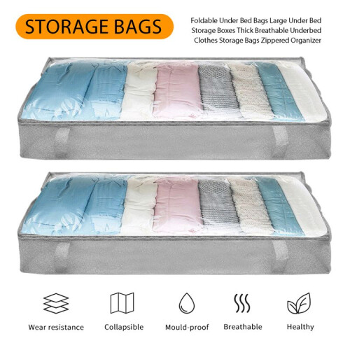 Foldable Under Bed Bags Large Under Bed Storage Boxes Thick Breathable Underbed Clothes Storage Bags Zippered Organizer 1