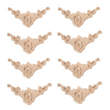 8pcs 8 x 8cm Wood Carved Corner Onlay Applique Door Cabinet Rose Unpainted European Style