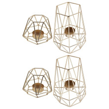 Set di 4 Candelabri nel Metallo Oro Geometrici Tealight per Decorazioni Soggiorno e Bagno - Centrotavola per Matrimonio e Sala da Pranzo, Decorazioni