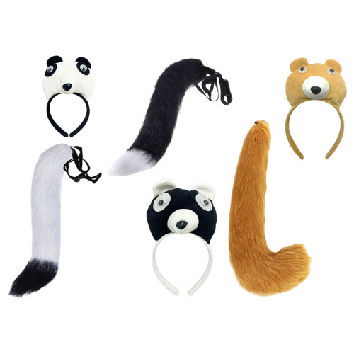 Adorables oreilles et queue d'ours en peluche, 2 pièces,-Noir 1